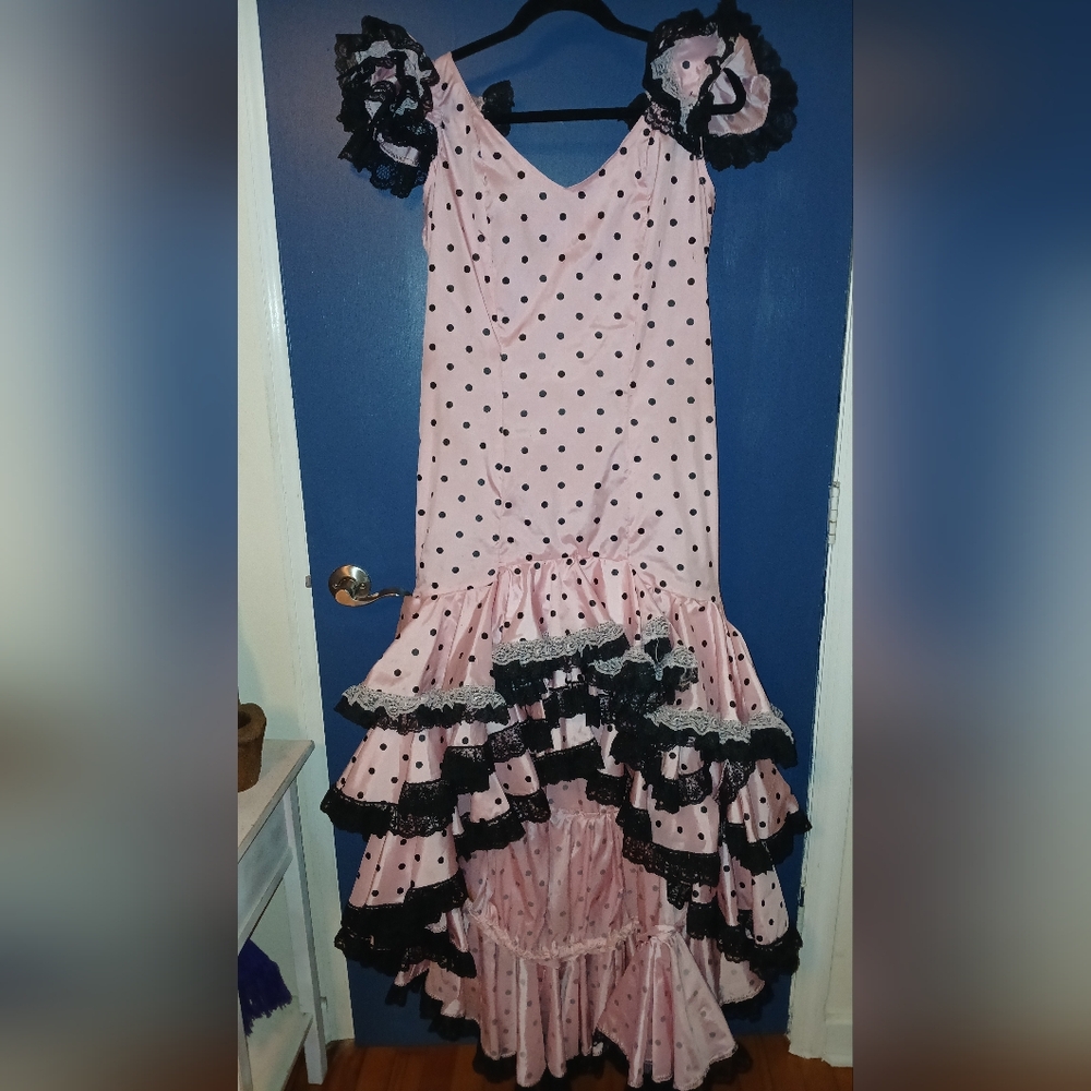 Elegant Pink Polka Dot High Low Dress